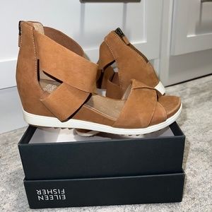 Eileen Fisher Cognac Tumbled Nubuck New Sz 6.5